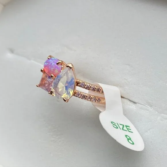 Fire Opal & Moonstone on Rose Gold Plating RBP7479 Ring Size 8 - Picture 3 of 4